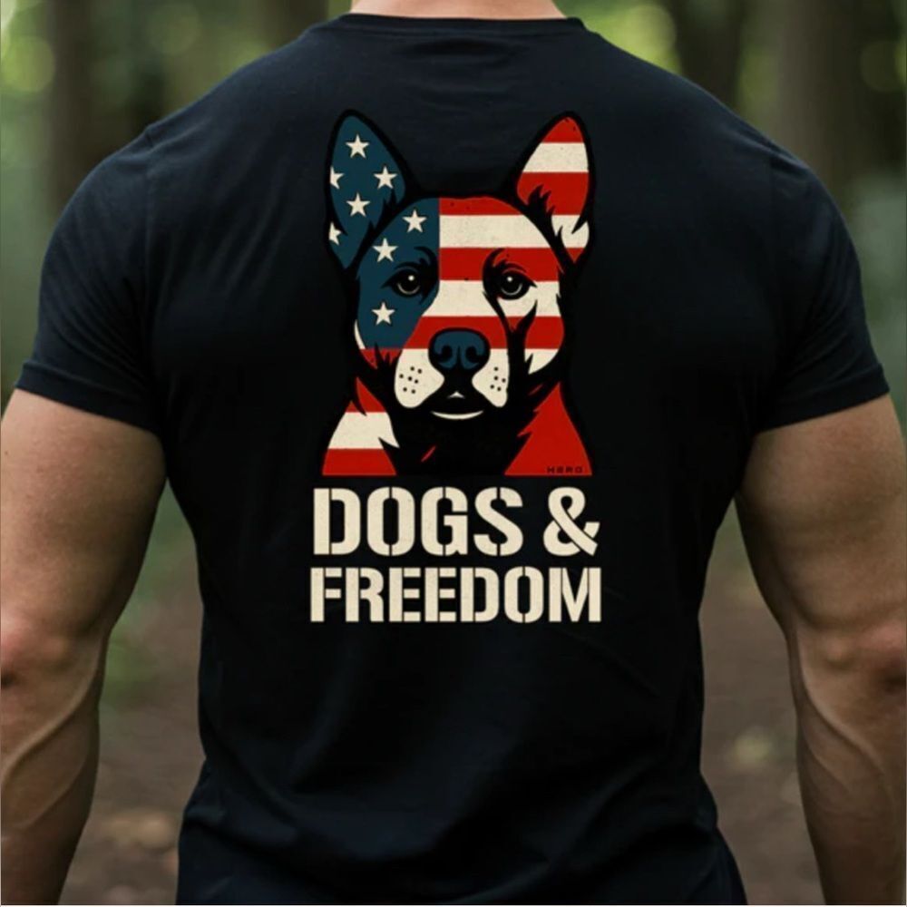 Hero Company Men's Patriotic Dogs & Freedom Black Tee Black 2XL NWT